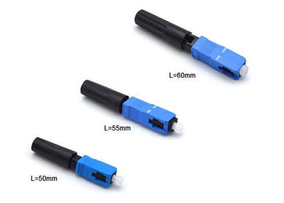 চীন 50 মিমি ব্লু ফিল্ড অ্যাসেম্বল সংযোজক FTTB / FTTH 250 - 900um ব্যাসের জন্য একক মোড সরবরাহকারী